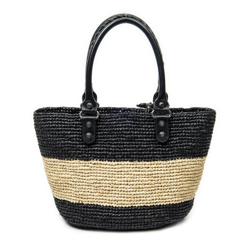 Balenciaga Pannier XS Basket Tote Black Woven Raffia Canvas