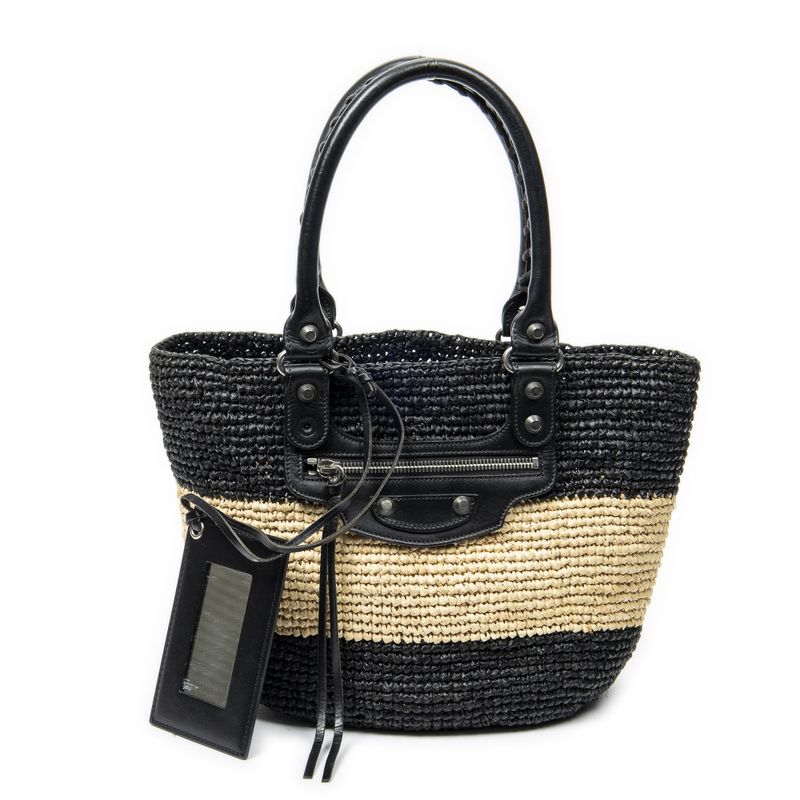 Balenciaga Pannier XS Basket Tote Black Woven Raffia Canvas