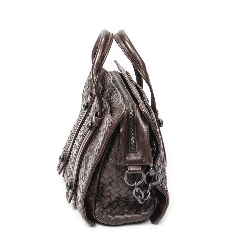 Bottega Veneta Top Handle Satchel Brown Intrecciato Leather