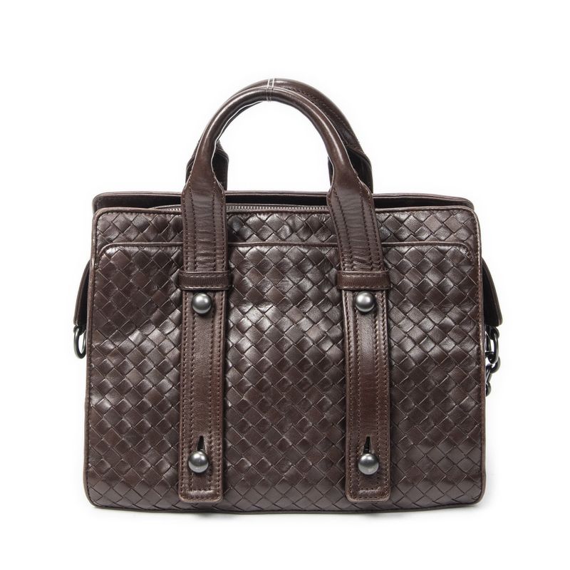 Bottega Veneta Top Handle Satchel Brown Intrecciato Leather