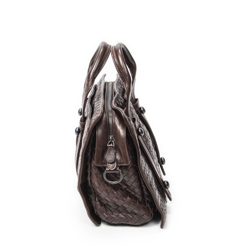Bottega Veneta Top Handle Satchel Brown Intrecciato Leather