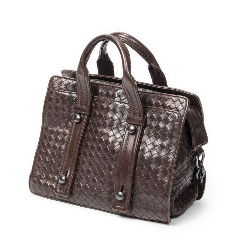 Bottega Veneta Top Handle Satchel Brown Intrecciato Leather