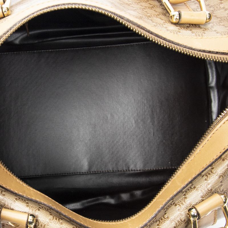 Celine Vintage Small Boston Beige Macadam Canvas Shoulder Bag