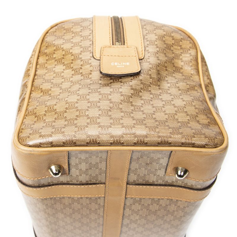 Celine Vintage Small Boston Beige Macadam Canvas Shoulder Bag