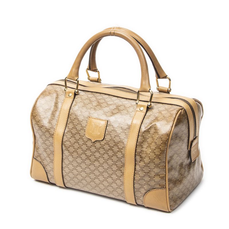 Celine Vintage Small Boston Beige Macadam Canvas Shoulder Bag