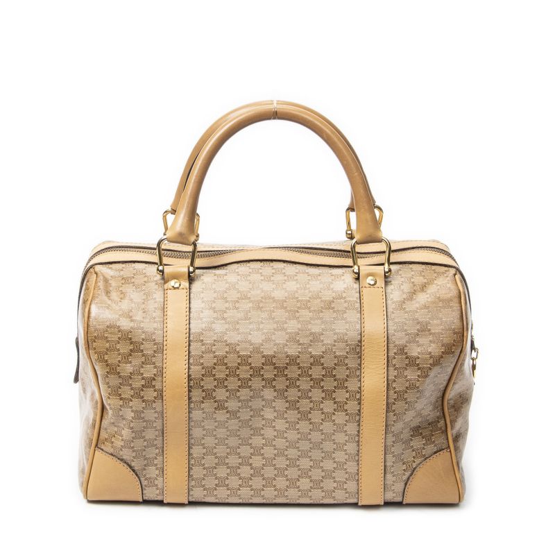 Celine Vintage Small Boston Beige Macadam Canvas Shoulder Bag
