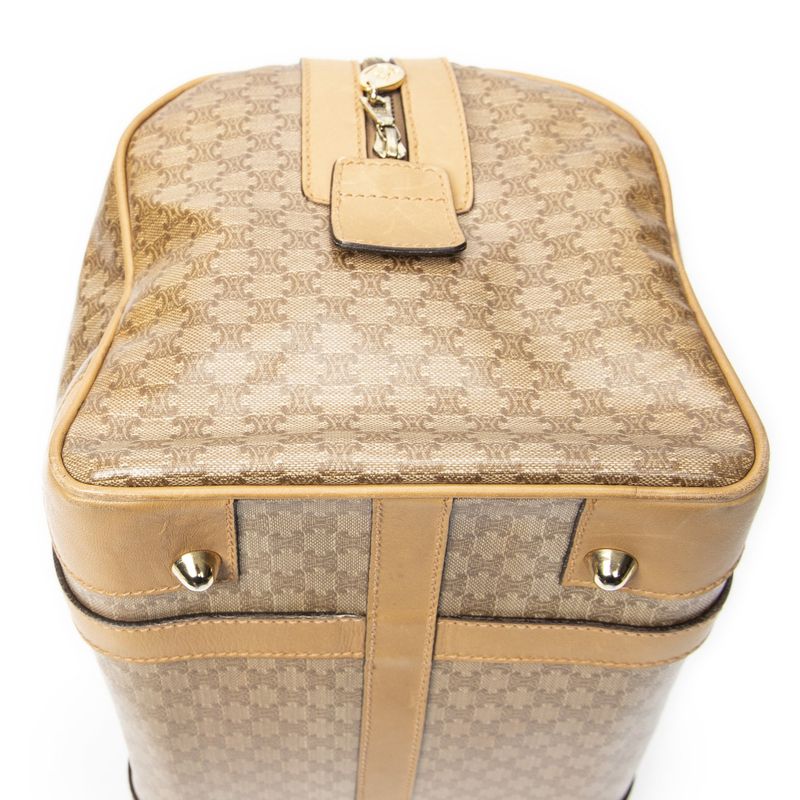 Celine Vintage Small Boston Beige Macadam Canvas Shoulder Bag