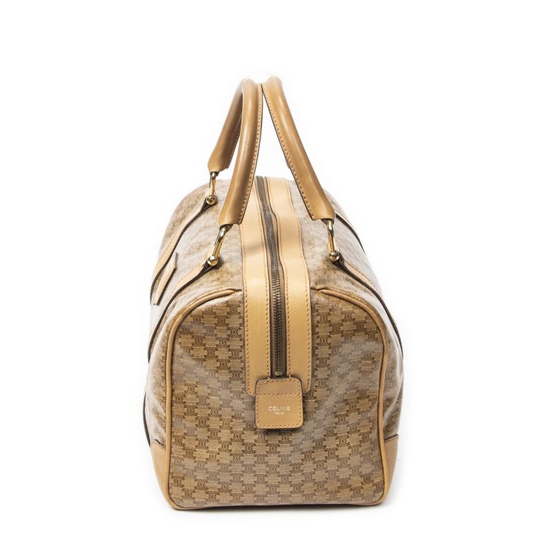 Celine Vintage Small Boston Beige Macadam Canvas Shoulder Bag