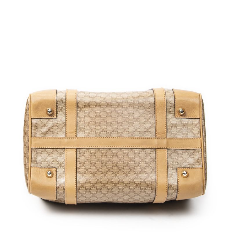 Celine Vintage Small Boston Beige Macadam Canvas Shoulder Bag