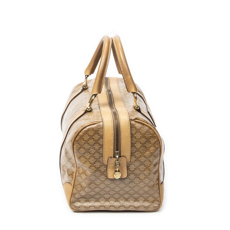 Celine Vintage Small Boston Beige Macadam Canvas Shoulder Bag