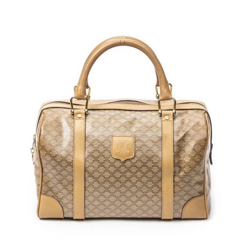 Celine Vintage Small Boston Beige Macadam Canvas Shoulder Bag