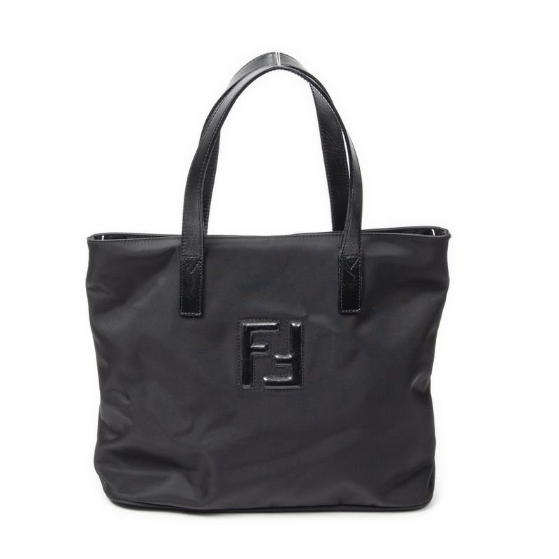 Fendi Vintage FF Frame Tote Black Nylon Canvas
