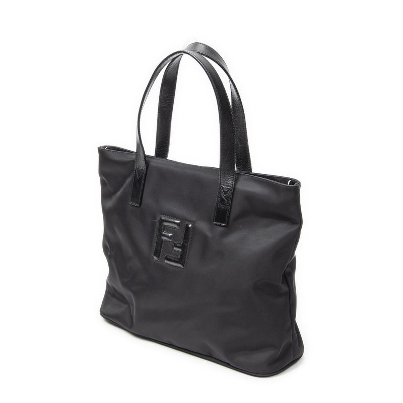 Fendi Vintage FF Frame Tote Black Nylon Canvas