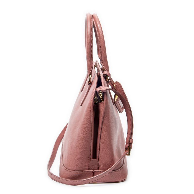 Prada Midi Amu Open Promuna Pink Saffiano Leather Shoulder Bag