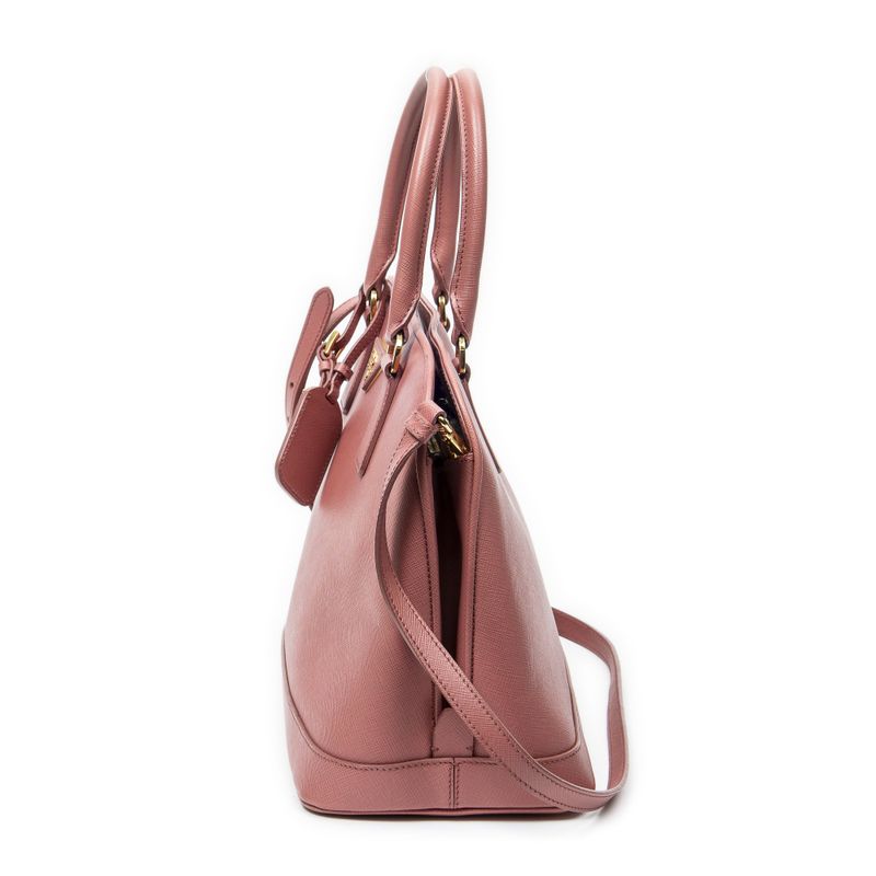 Prada Midi Amu Open Promuna Pink Saffiano Leather Shoulder Bag