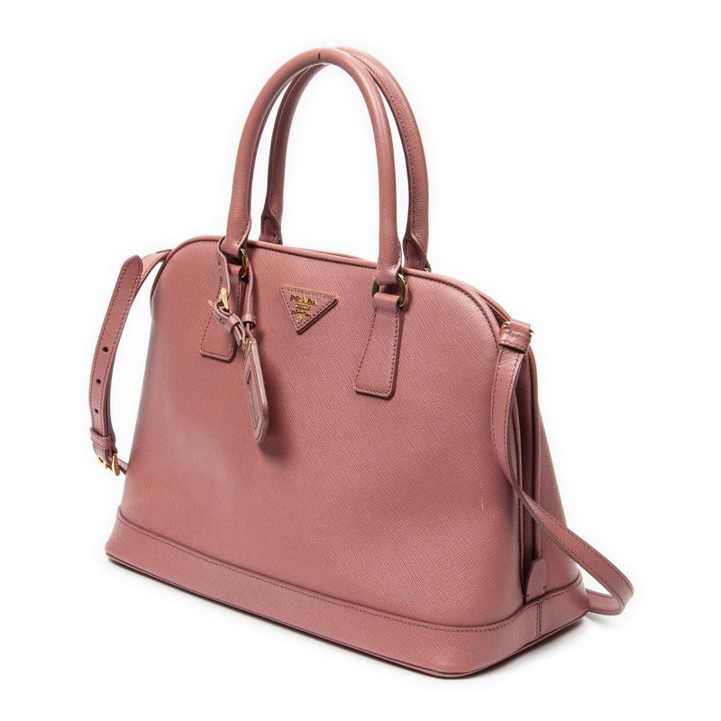 Prada Midi Amu Open Promuna Pink Saffiano Leather Shoulder Bag