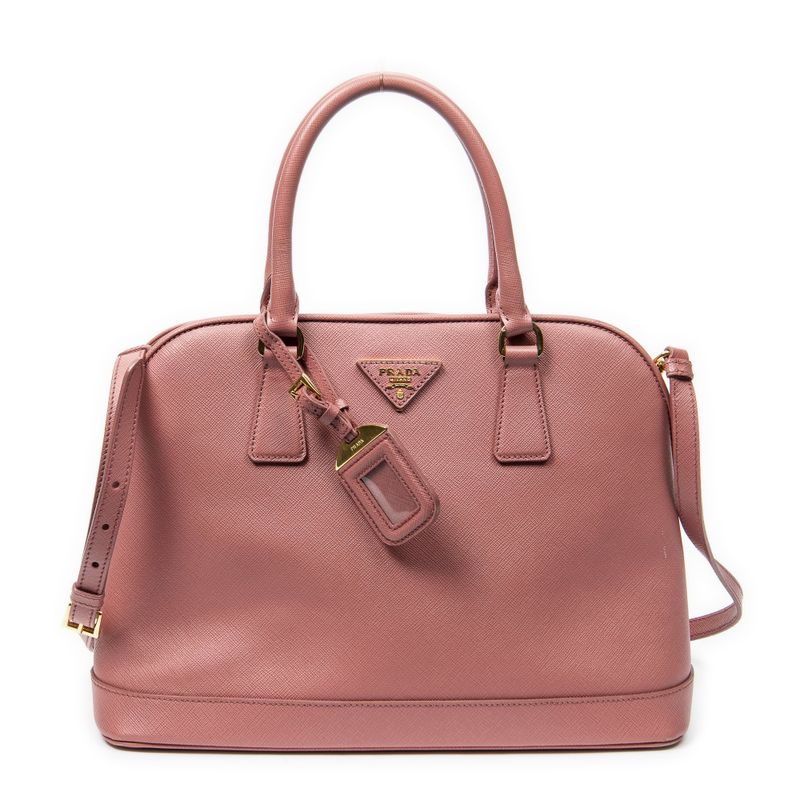 Prada Midi Amu Open Promuna Pink Saffiano Leather Shoulder Bag