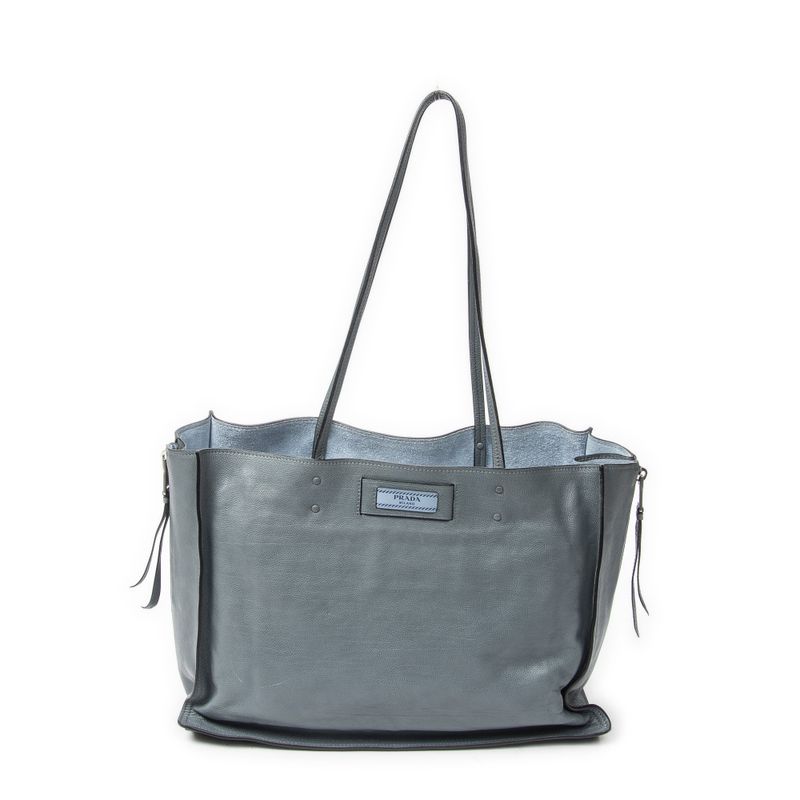 Prada Zip Shopping Tote Blue Marumo Glasse Leather