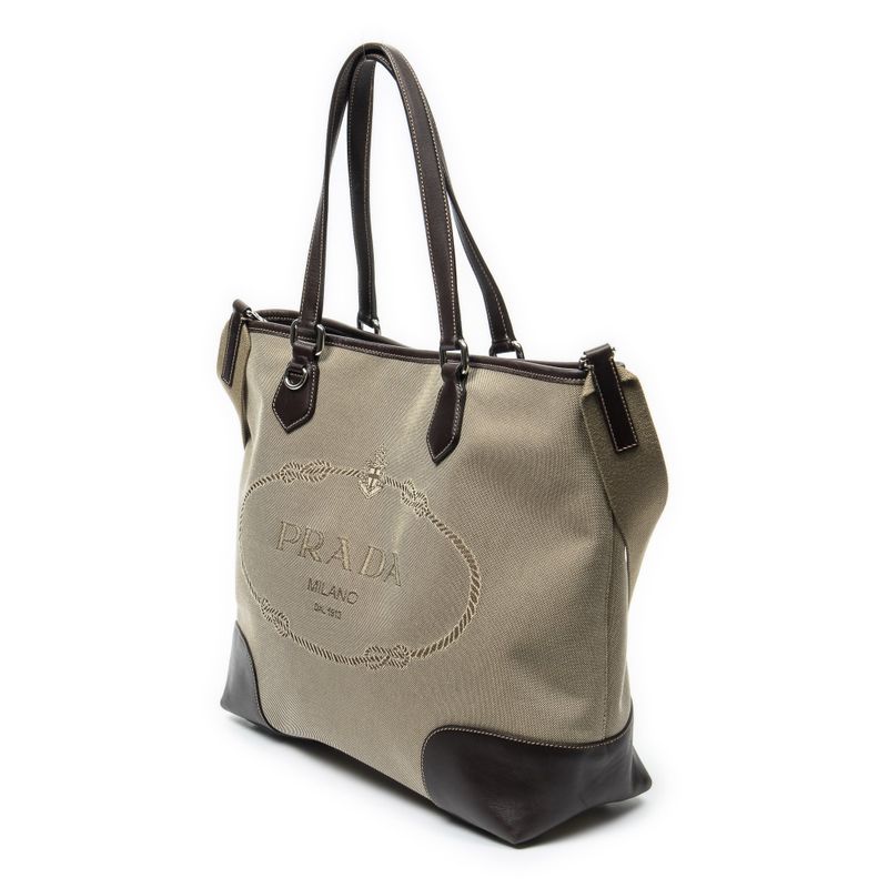 Prada Tote Khaki Color Brown Jacket Canvas Khaki