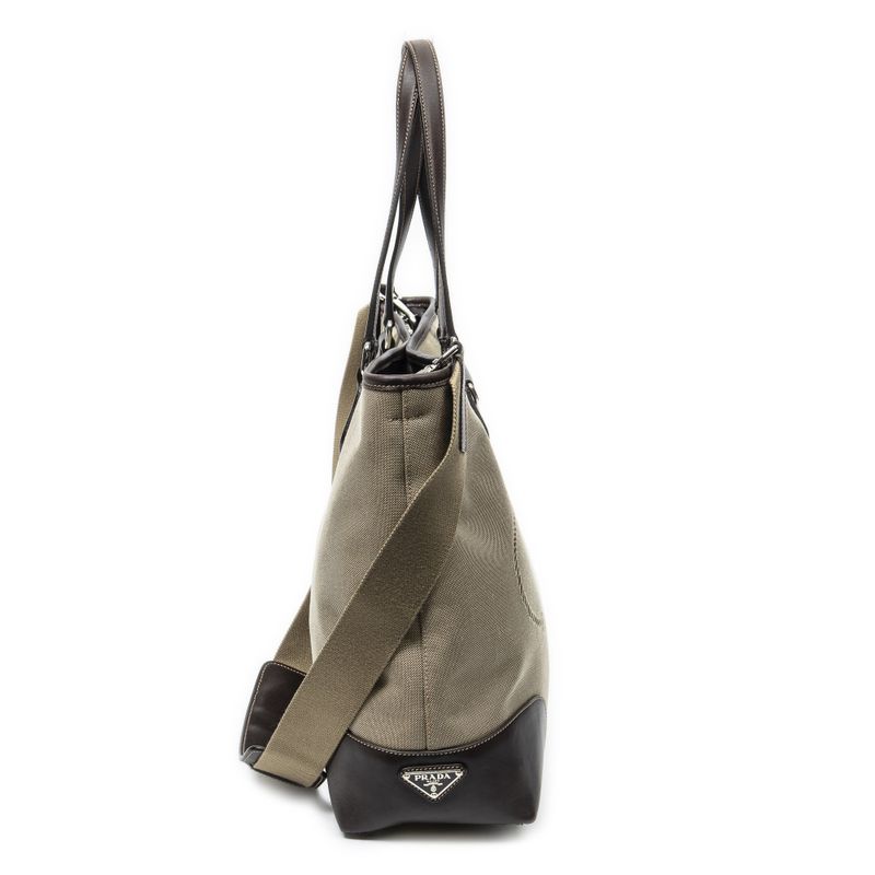 Prada Tote Khaki Color Brown Jacket Canvas Khaki