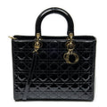 Dior Large Lady Dior Zip Black Cannage Patent Leather Handbag