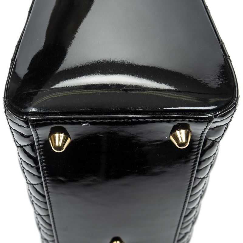 Dior Large Lady Dior Zip Black Cannage Patent Leather Handbag