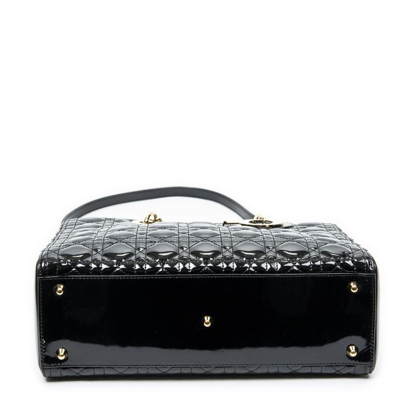 Dior Large Lady Dior Zip Black Cannage Patent Leather Handbag