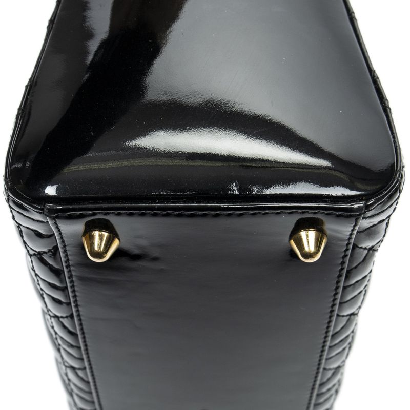 Dior Large Lady Dior Zip Black Cannage Patent Leather Handbag