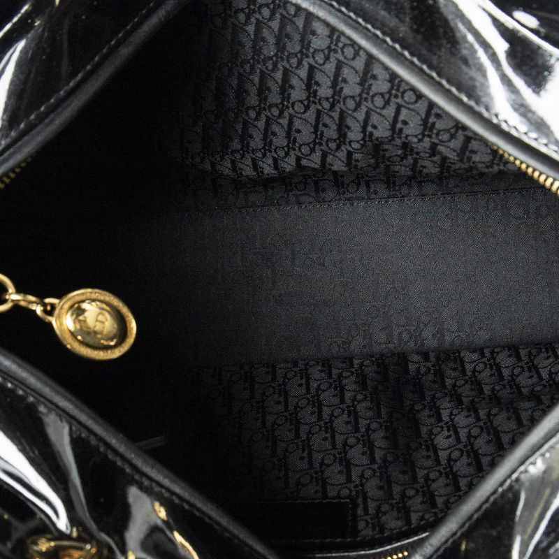 Dior Large Lady Dior Zip Black Cannage Patent Leather Handbag