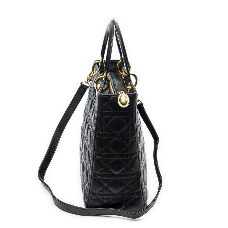 Dior Large Lady Dior Zip Black Cannage Quilt Handbag