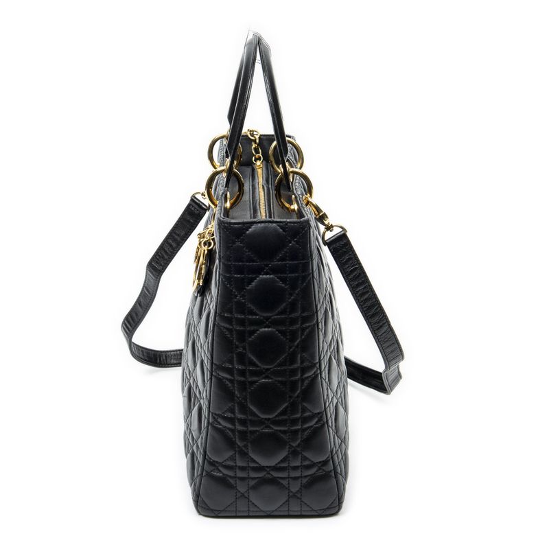 Dior Large Lady Dior Zip Black Cannage Quilt Handbag