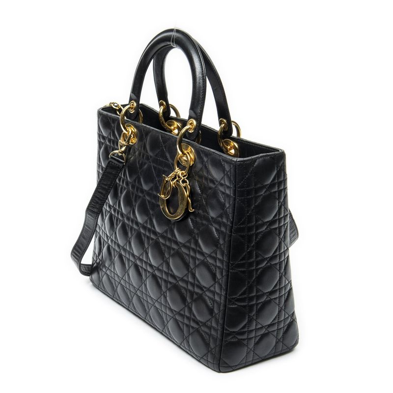 Dior Large Lady Dior Zip Black Cannage Quilt Handbag