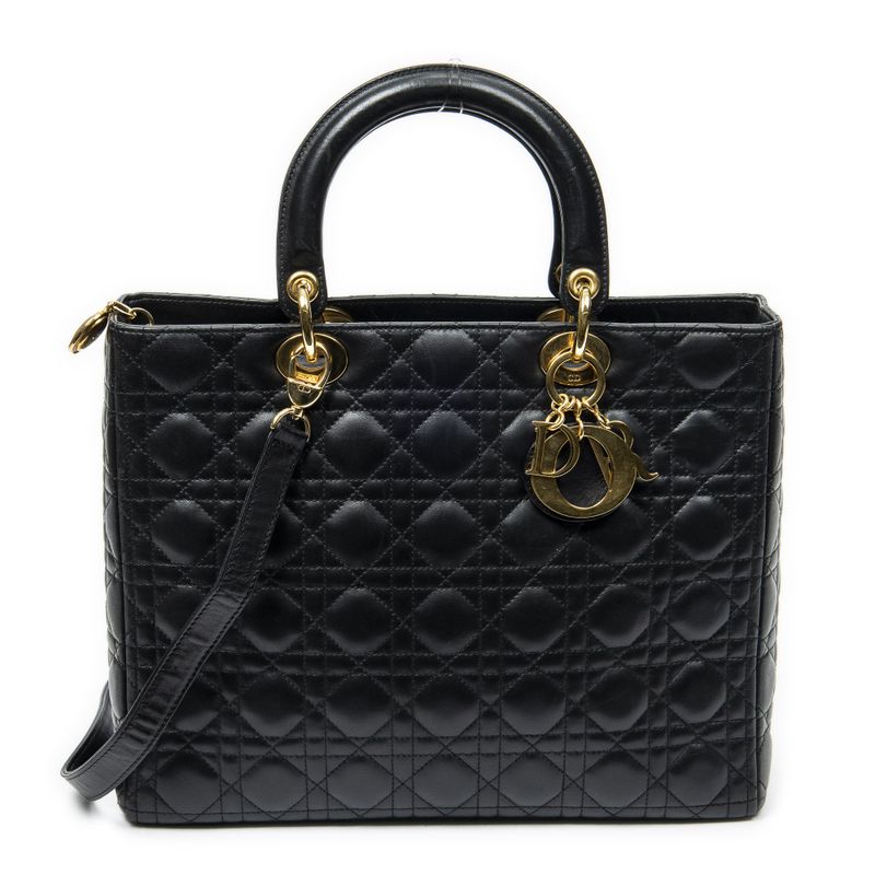 Dior Large Lady Dior Zip Black Cannage Quilt Handbag