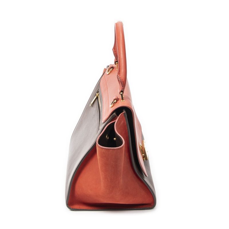 Celine Small Bicolor Trapeze Terracotta Brown Calfskin Leather Shoulder Bag