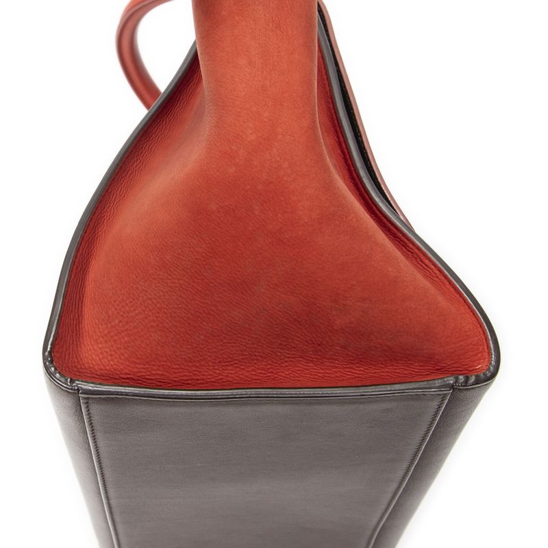 Celine Small Bicolor Trapeze Terracotta Brown Calfskin Leather Shoulder Bag