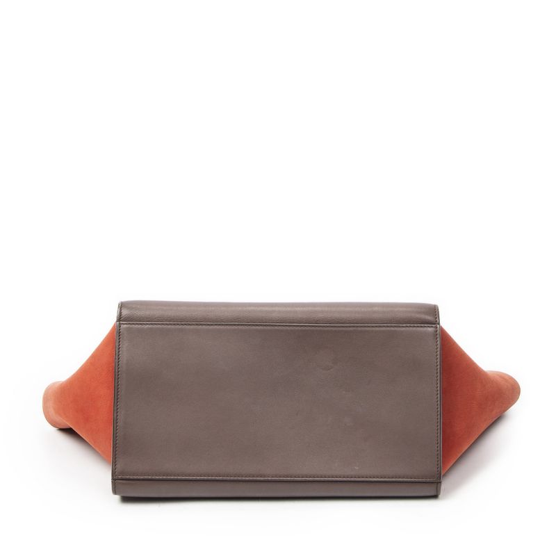 Celine Small Bicolor Trapeze Terracotta Brown Calfskin Leather Shoulder Bag