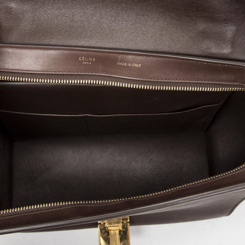 Celine Small Bicolor Trapeze Terracotta Brown Calfskin Leather Shoulder Bag