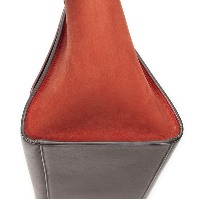 Celine Small Bicolor Trapeze Terracotta Brown Calfskin Leather Shoulder Bag
