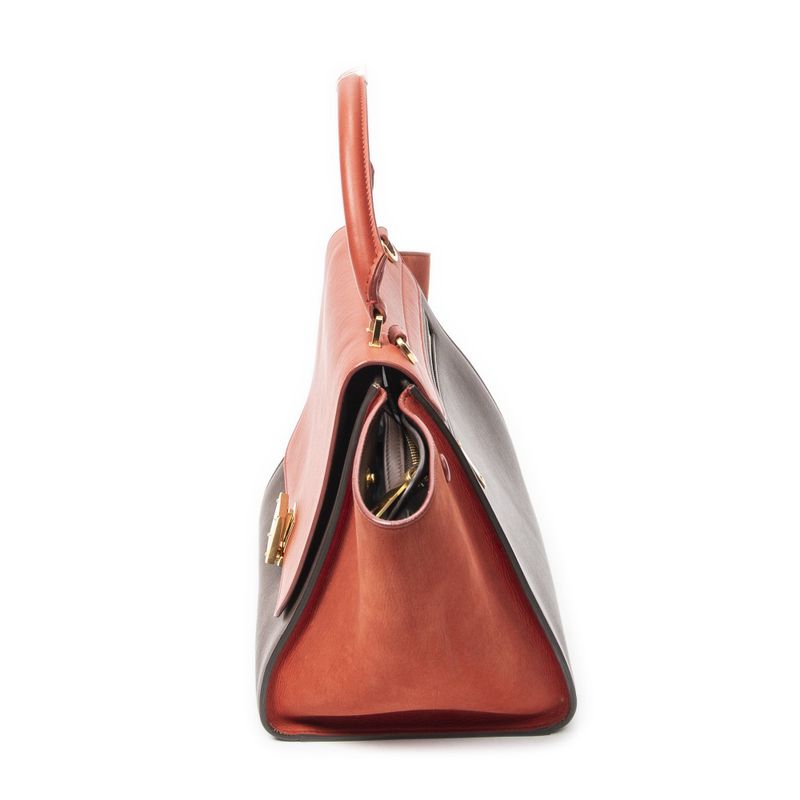 Celine Small Bicolor Trapeze Terracotta Brown Calfskin Leather Shoulder Bag