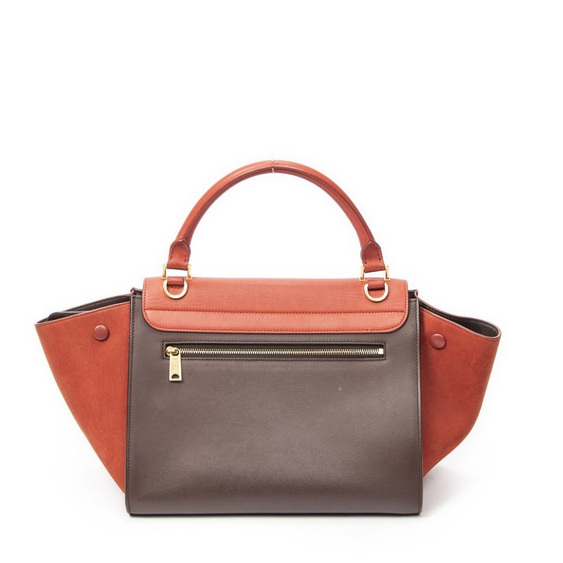 Celine Small Bicolor Trapeze Terracotta Brown Calfskin Leather Shoulder Bag