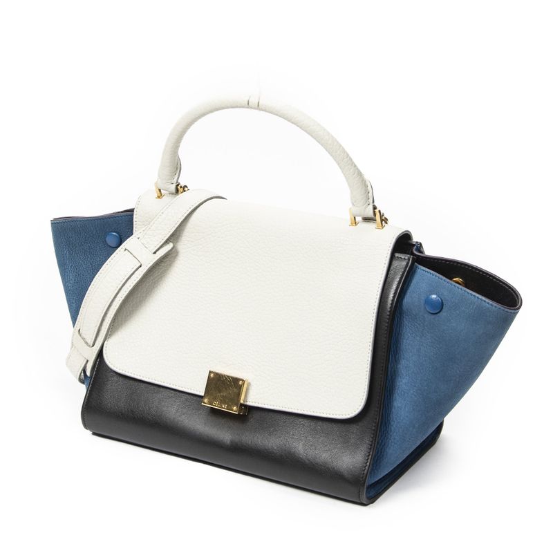 Celine Small Medium Swing White Black Blue Calfskin Leather Shoulder Bag White Black