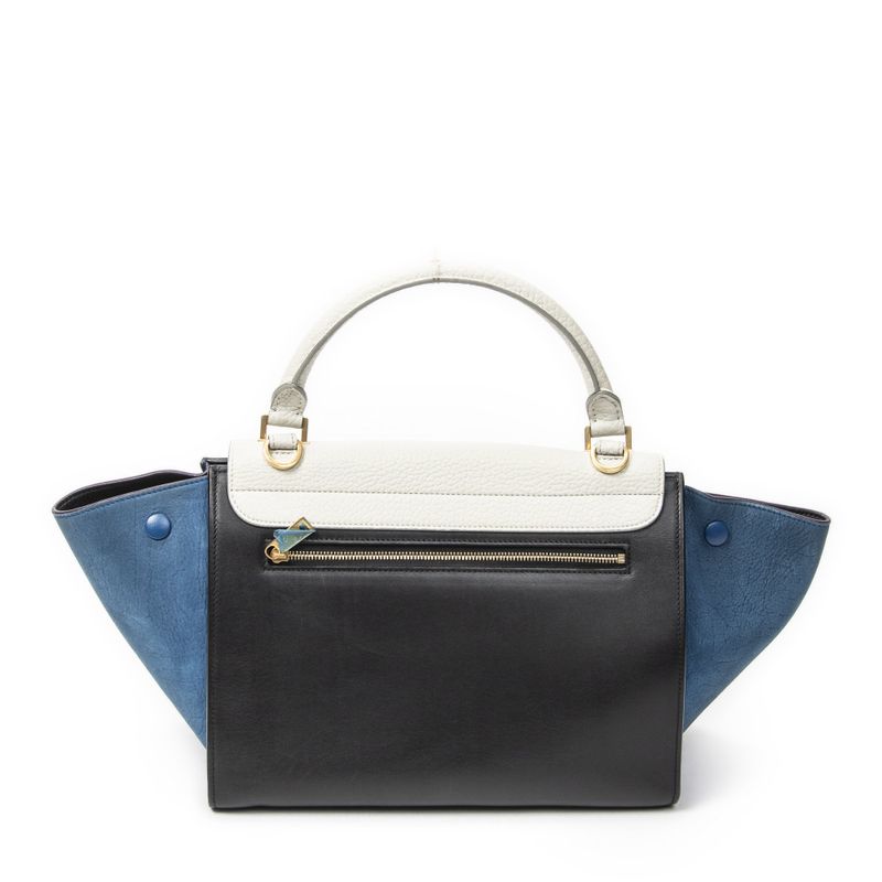 Celine Small Medium Swing White Black Blue Calfskin Leather Shoulder Bag White Black
