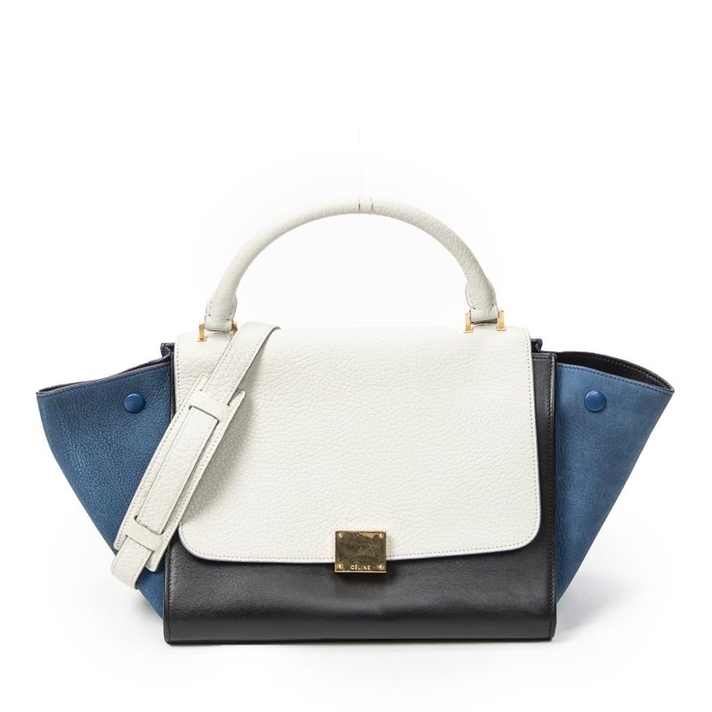 Celine Small Medium Swing White Black Blue Calfskin Leather Shoulder Bag White Black