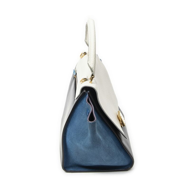 Celine Small Medium Swing White Black Blue Calfskin Leather Shoulder Bag White Black