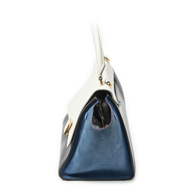 Celine Small Medium Swing White Black Blue Calfskin Leather Shoulder Bag White Black