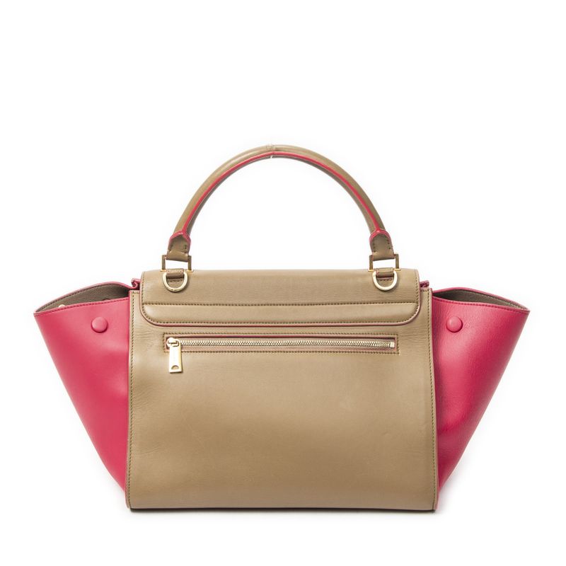 Celine Small Bicolor Trapeze Tan Pink Calfskin Leather Shoulder Bag