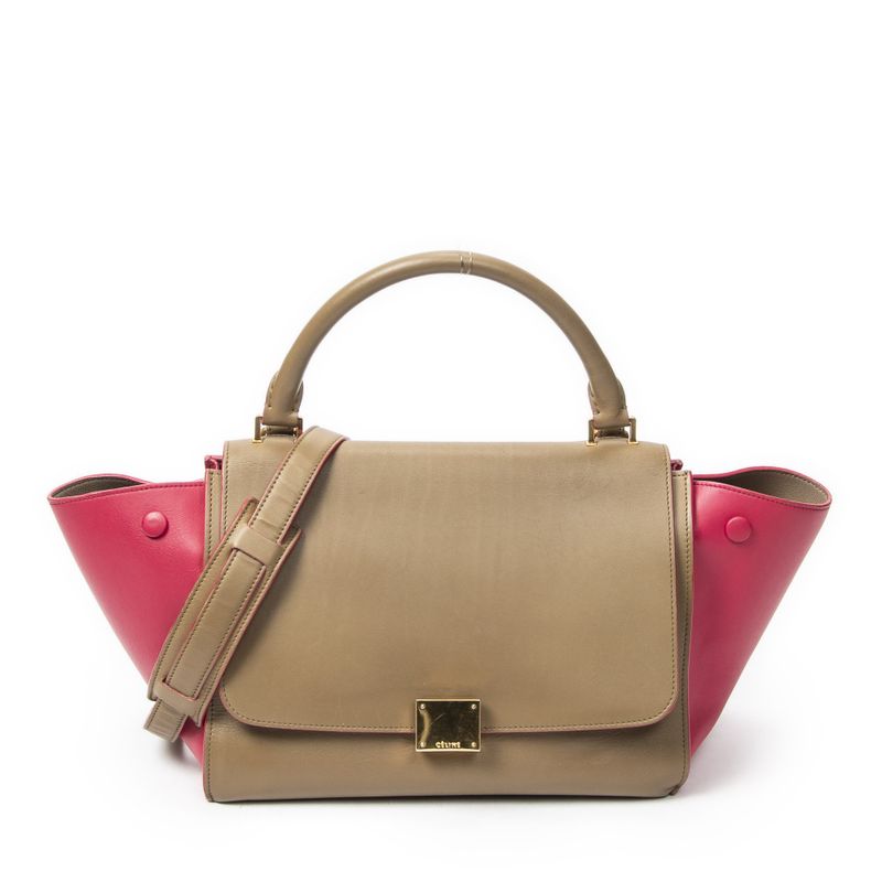 Celine Small Bicolor Trapeze Tan Pink Calfskin Leather Shoulder Bag