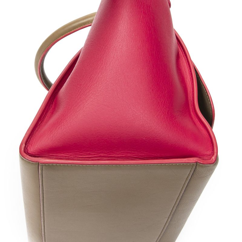 Celine Small Bicolor Trapeze Tan Pink Calfskin Leather Shoulder Bag