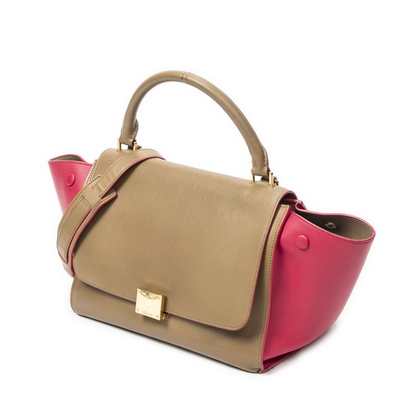 Celine Small Bicolor Trapeze Tan Pink Calfskin Leather Shoulder Bag