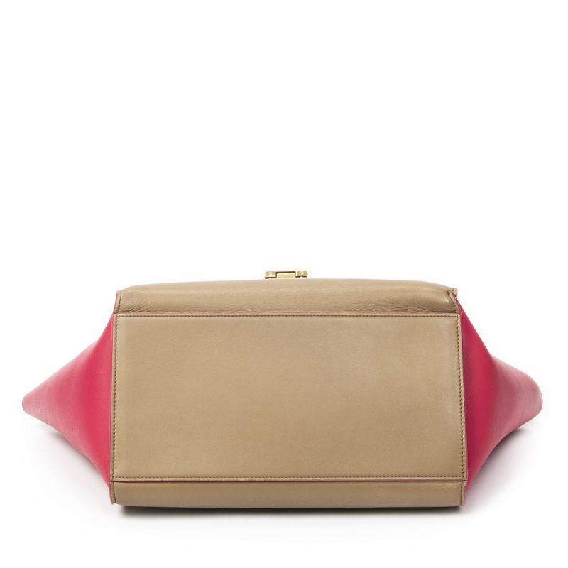 Celine Small Bicolor Trapeze Tan Pink Calfskin Leather Shoulder Bag